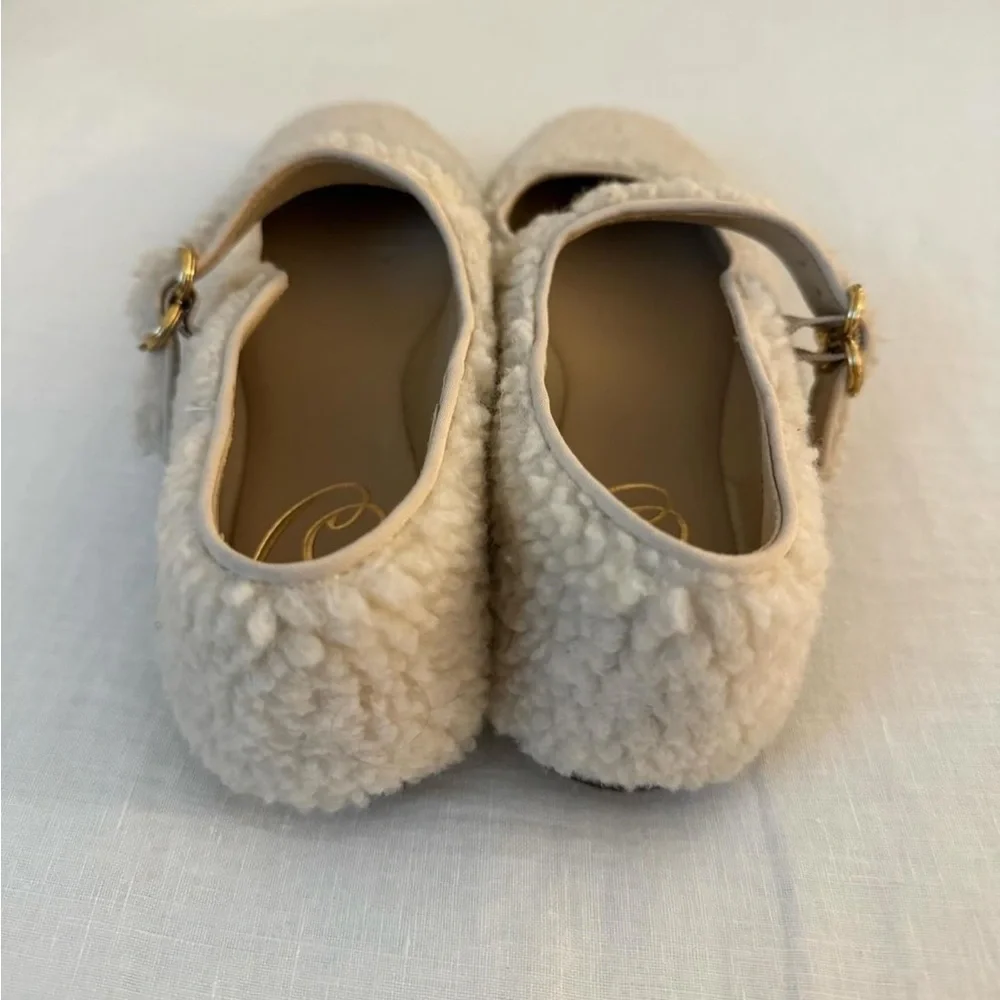 Cream Faux-Shearling Mary Jane Flats